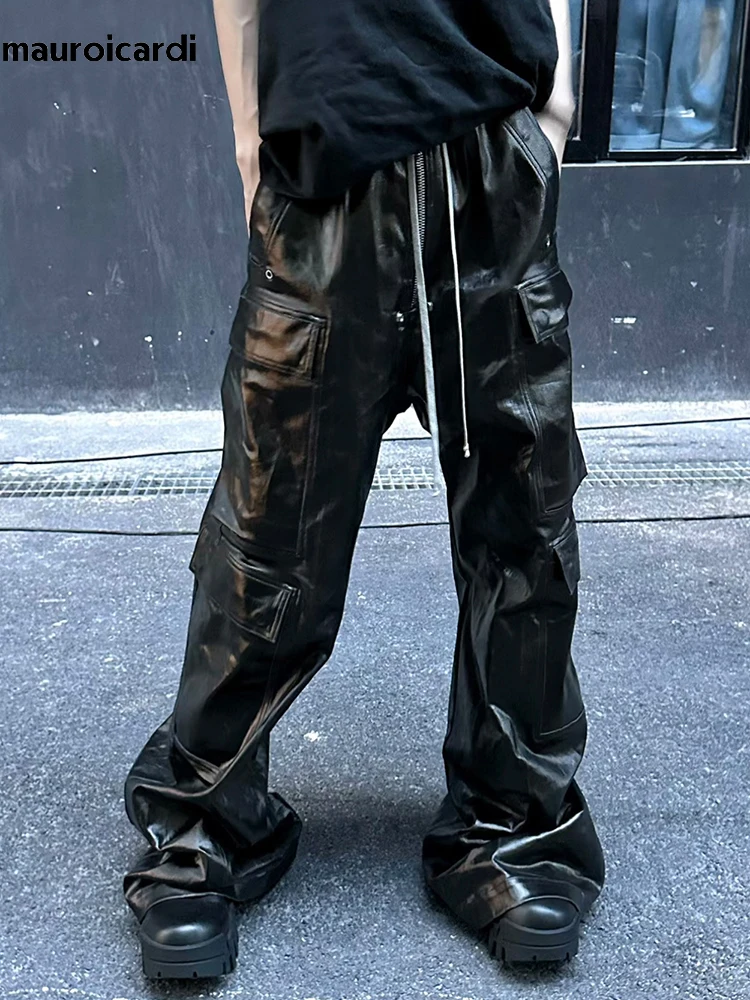PU Coated Wide-Leg Cargo Pants