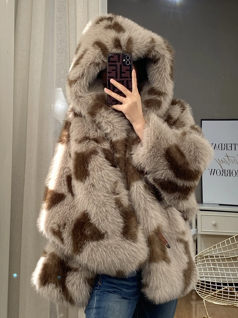 Imitation Fur Lamb Fox Fur Jacket Women 2023 Winter Clothes New Loose Warm Thickened Hooded Jackets Streetwear Long Sleeve Coat