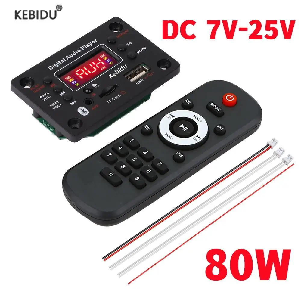 80W Amplificatore Bluetooth 5.0 Scheda Di Decodifica Mp3 Dc 12V 2*40W Vivavoce Lettore Mp3 Auto Fm Radio Tf Usb Aux Record Folder Switching