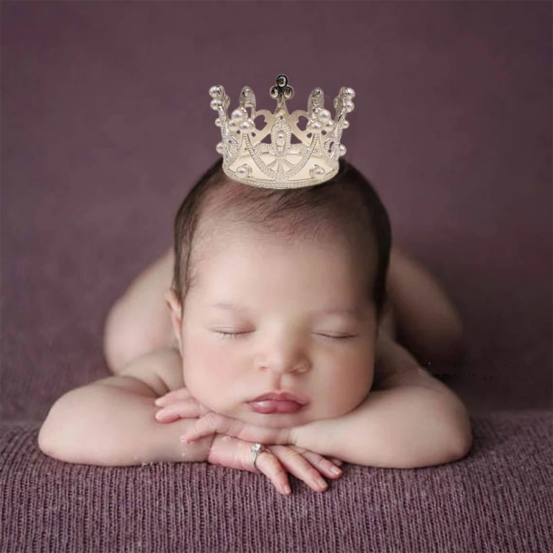 Newborn Photography Props Accessories Silvery Gold Pearl Crown Studio Baby Girl Photo Accessory  Infant Decoration 1