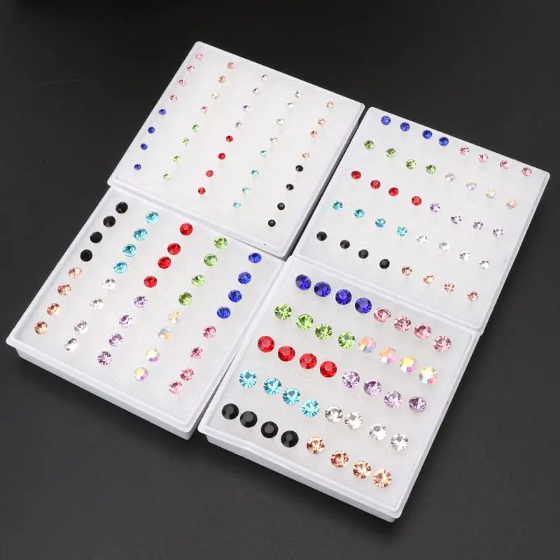 20 Pairs Small Stud Earrings Colorful Faux Rhinestone Plastic Ear Studs Fashion Studs Earrings for Women Hypoallergenic Earrings 4