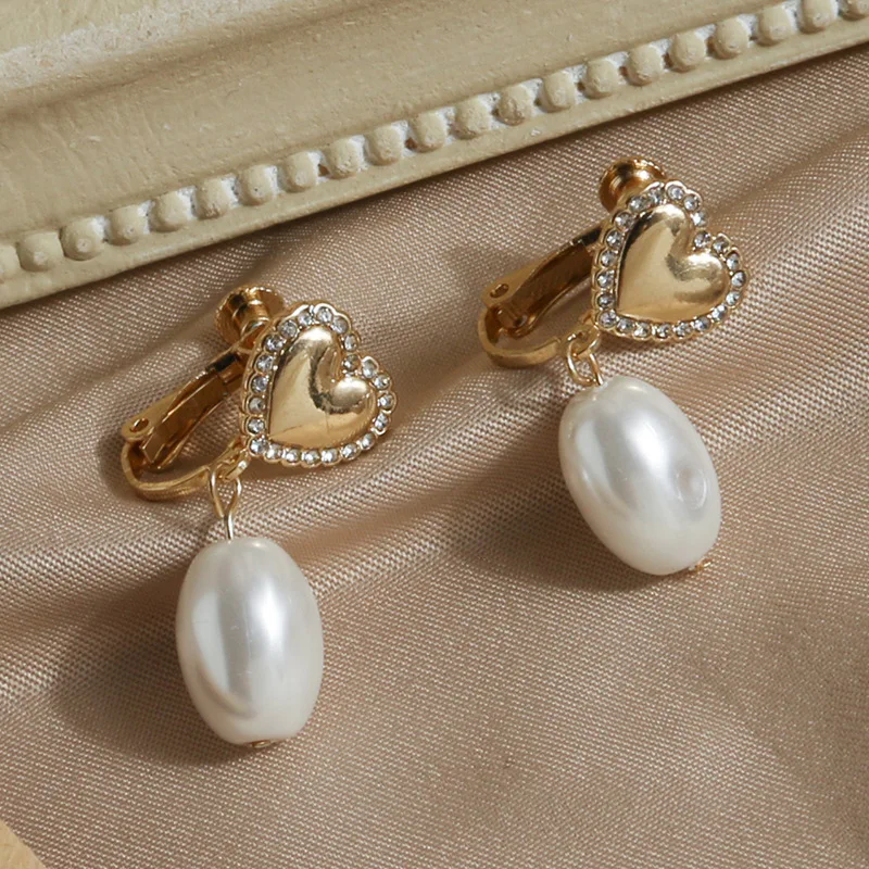 trendy male earrings GRACE JUN Korean Design Simulated Pearl Screw Clip on Earrings Non Pierced Baroque Rhinestone Ear Clip Women's Jewelry Wholesale trendy traditional earrings Trendy Earrings