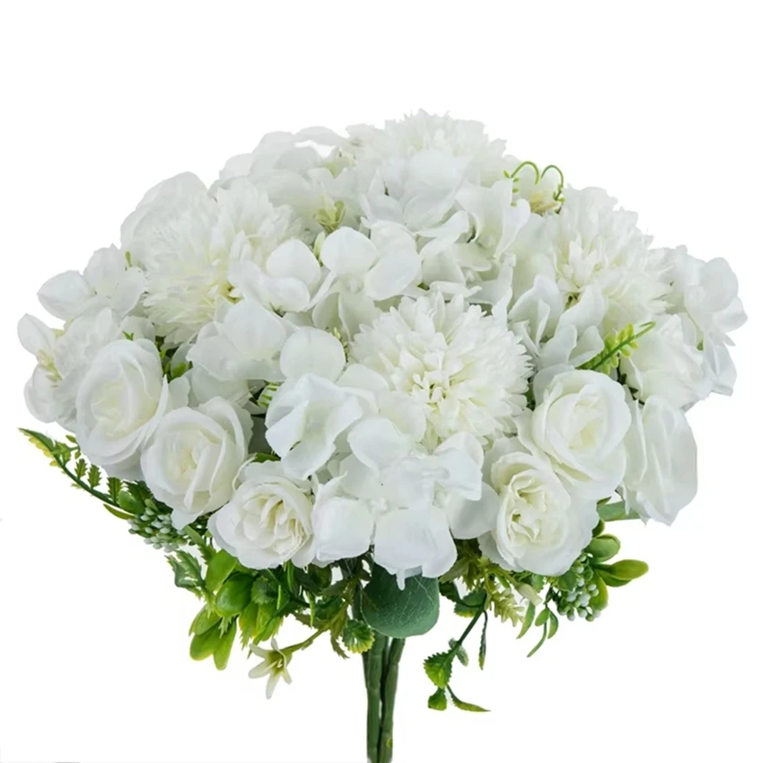 Rosa di seta crisantemo bouquet da sposa fiori artificiali arco nuziale giardino casa camera tavolo decorati ghirlanda accessorio regalo fai da te - immagine 2