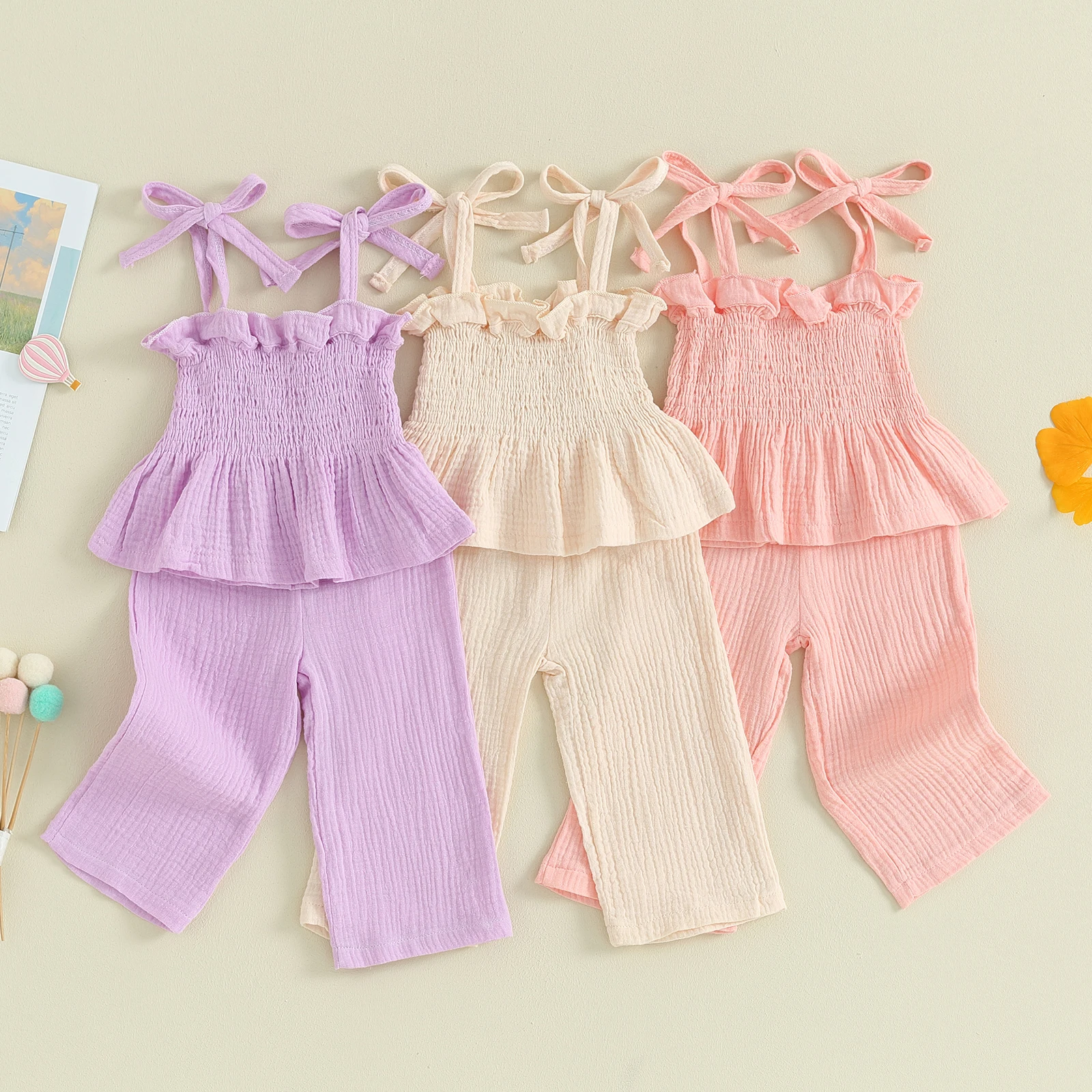 

Комплект из двух предметов для маленьких девочек, однотонная кофта без рукавов и эластичные брюки, летняя одежда