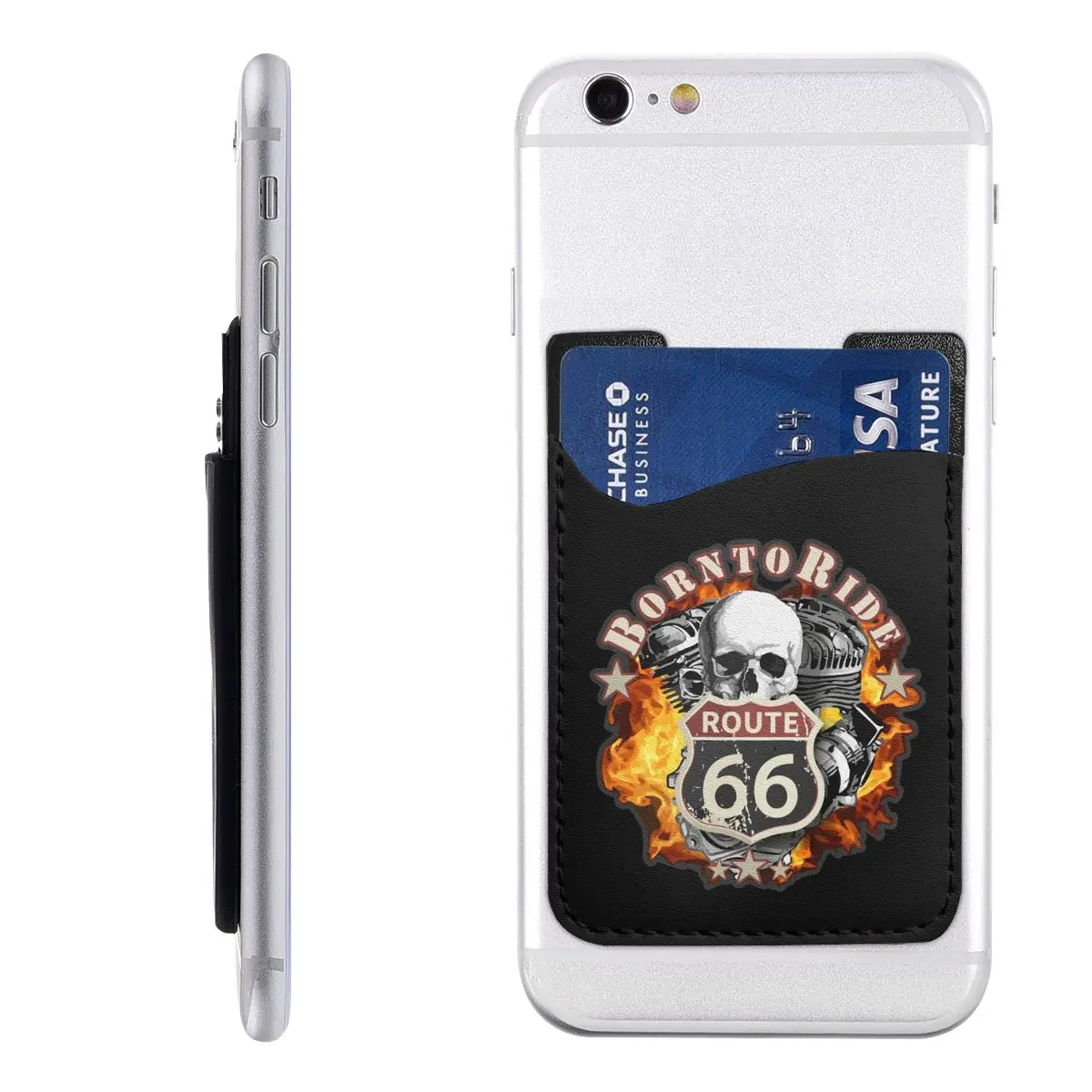 Born To Ride Porta Carte Di Credito Per Cellulare Per Il Retro Del Telefono In Pelle Pu Route 66 Per Chopper Moto Riders Stick On Wallet Case