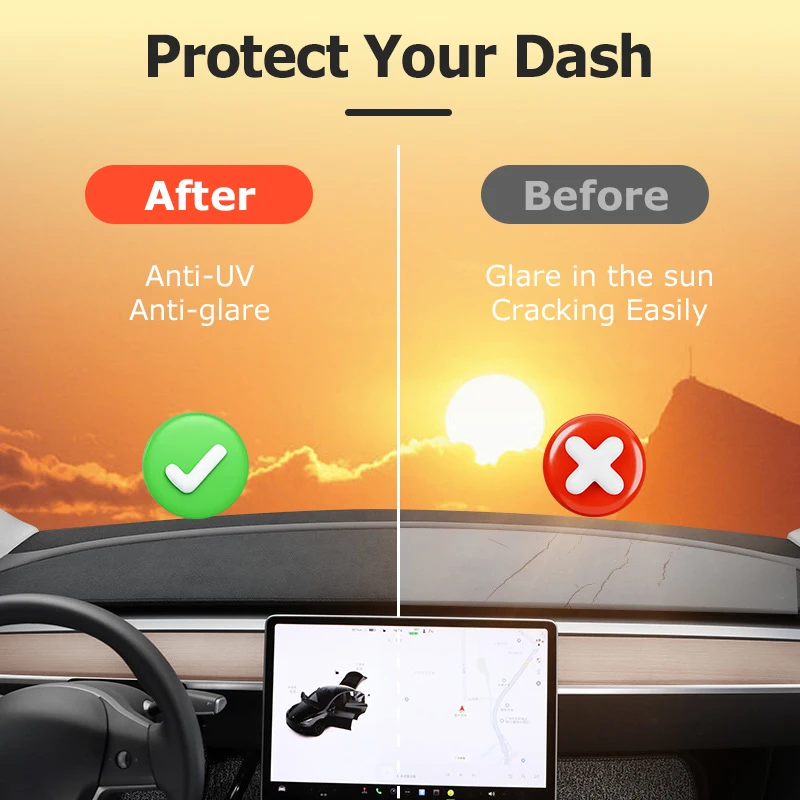 Anti-UV Dashboard Cover Dashboard Rubber Pads For Tesla Model 3 Y S Highland Center Console Accessories Dash Mat Protector Pad Sunshade