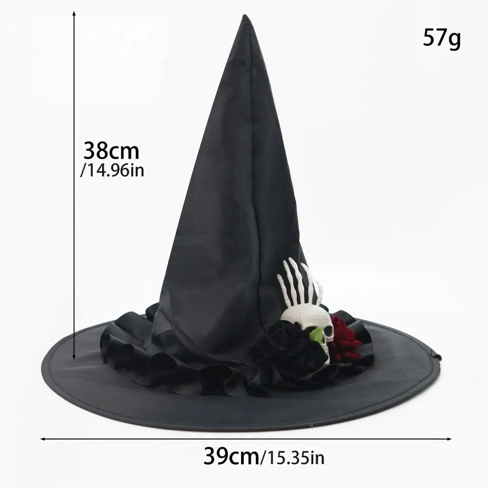 Punk Skeleton Hand Skull Wizard Cap Black Oxford Halloween Witch Hats Flower Decoration Witch Hat Night club