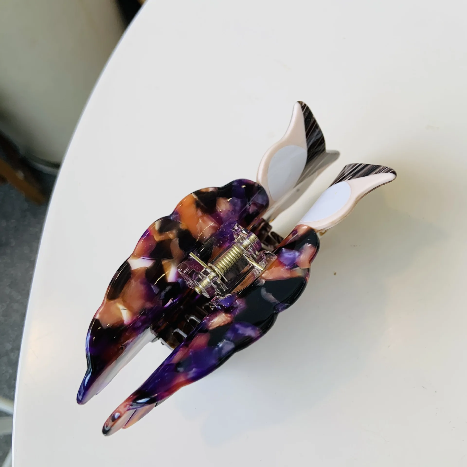 Damen-Clip, Vogel-Acetat-Clip, schwarzer Schwan-Clip, Leopardenmuster, Vogel, Tier, Papagei, Haar-Accessoires, einfache, lustige Hai-Clip-Mode_voghion.com