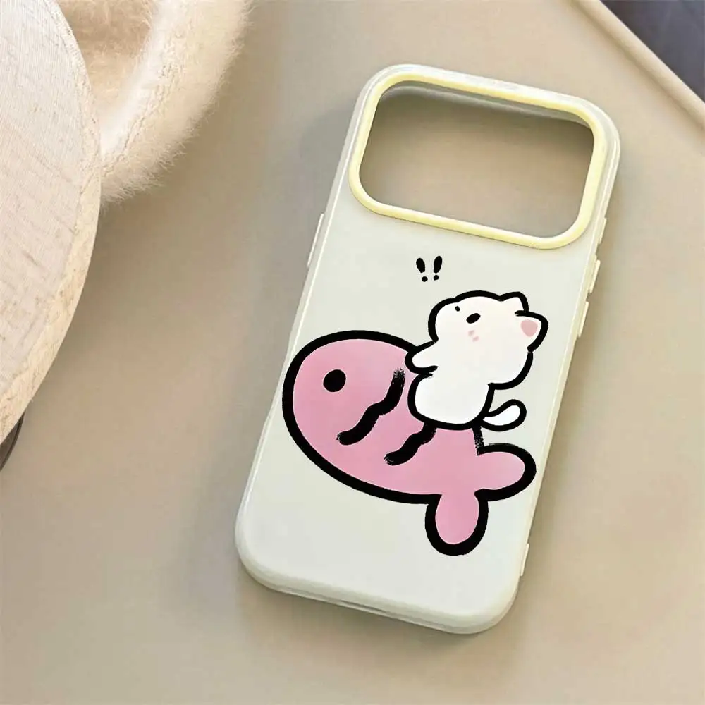 Kawaii Kitty Fish Print Shockproof Phone Case