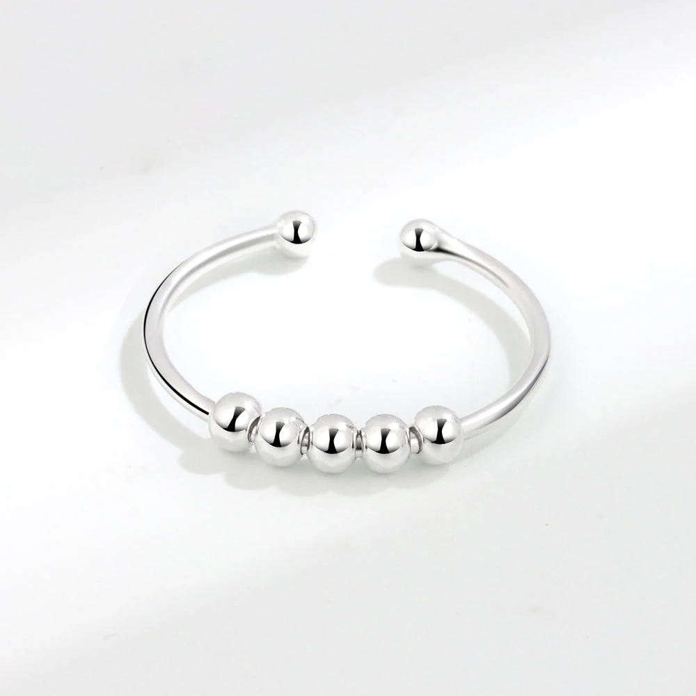 KASANIER S925 Sterling Silver U Shape Fidget Rotate Freely Beads Spiral Rings For Women Men Anxiety Antistress Spiral Beads Gift 3