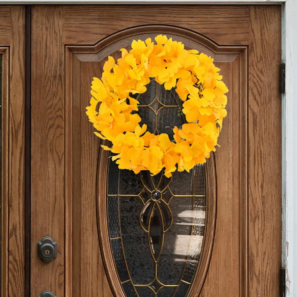 

Искусственный многоразовый осенний гинкго венок, гирлянда с листьями для украшения дома и улицы, праздничное украшение, гирлянда с желтыми листьями для входной двери
