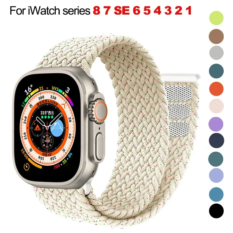

Плетеный соло-браслет для Apple watch Band 45 мм 40 мм 44 мм 41 мм 42 38 мм 49 мм, эластичный браслет для iWatch series 7 se 6 3 Ultra 8 Band