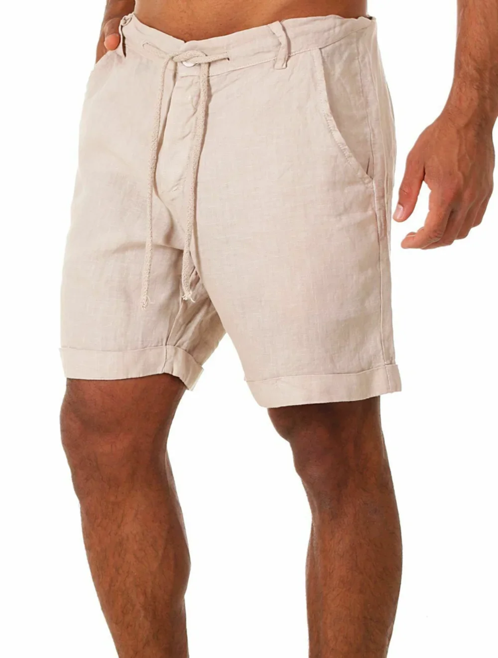 Summer Mens Linen Shorts Fashion Male Polyester Linen Beach Short  New Wild Leisure Loose Solid Cargo Short Pants Sweatshorts