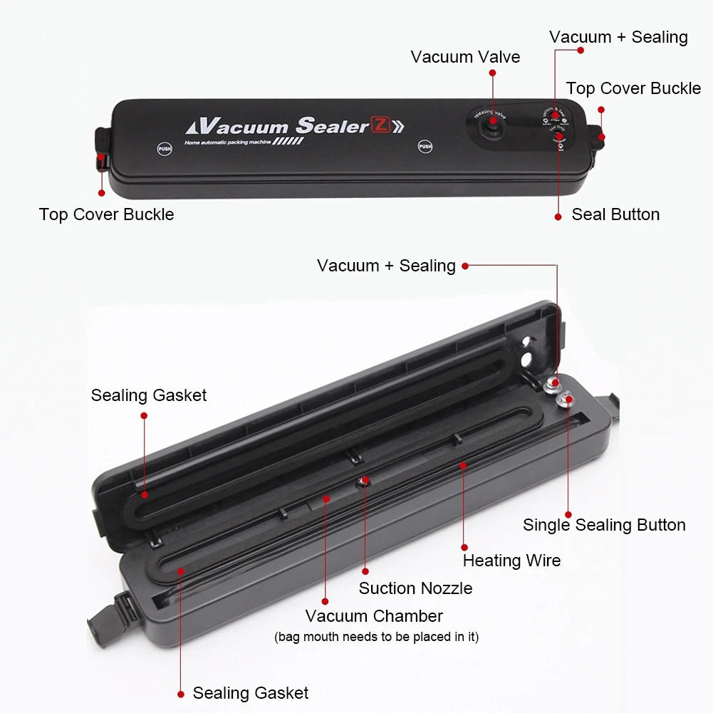 Vacuum Sealer Packaging Machine With Free 10pcs Vacuum Bags Food Vacuum Sealer Household Vacuum Food Sealing Machine EU US Plug 5