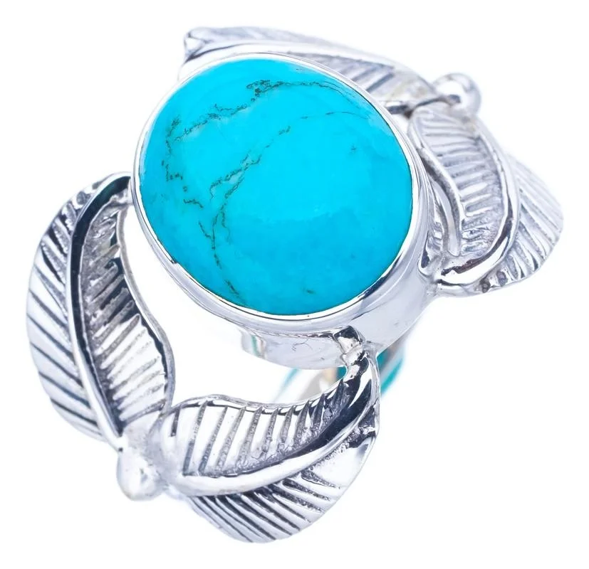 

StarGems Natural Turquoise Leaf Handmade 925 Sterling Silver Ring 5.25 F0408
