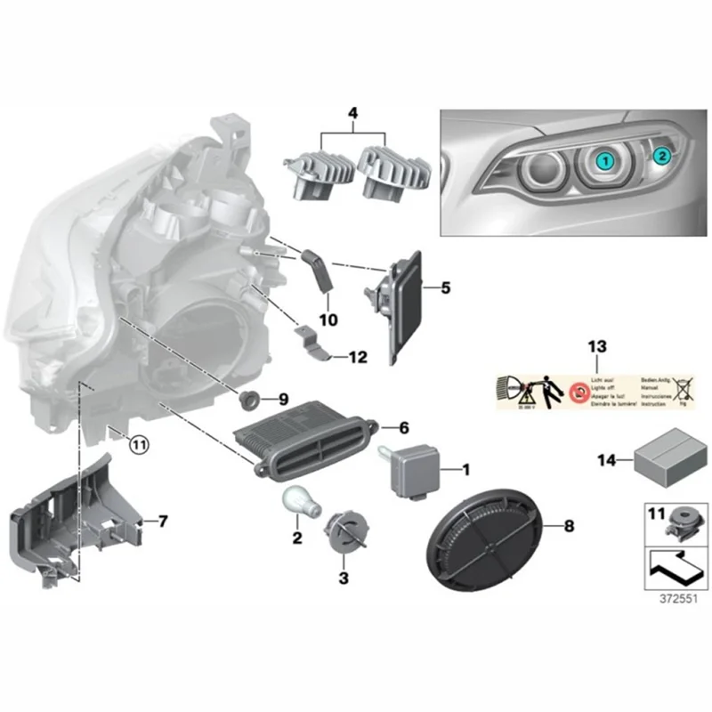 풀 세트 헤드라이트 LED 모듈 63117388923 63117388924 BMW 2 시리즈 F22 F23 M2 14-17 DRL 주간 주행 광원