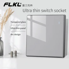 

FLKL Tempered Glass Material Light Switch Socket Ultra-Thin High-Grade Gray 1/2/3/4 Gang Dual ControlSocket With USB 1/2 Way