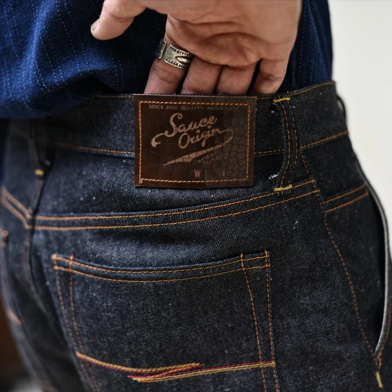 SAUCE ORIGIN Mens Jeans Boxing Selvedge Denim Jeans Color Cotton Jeans for Men Silver Buttons Taper Fit  12.5 Oz 4