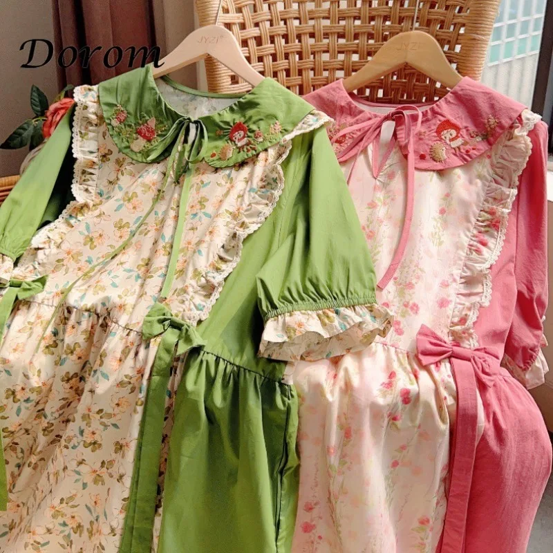 

Милое винтажное платье в стиле пэчворк с цветочным рисунком, женское летнее Хлопковое платье с вышивкой в стиле девушки Мори и Питера Пэна, повседневное женское платье