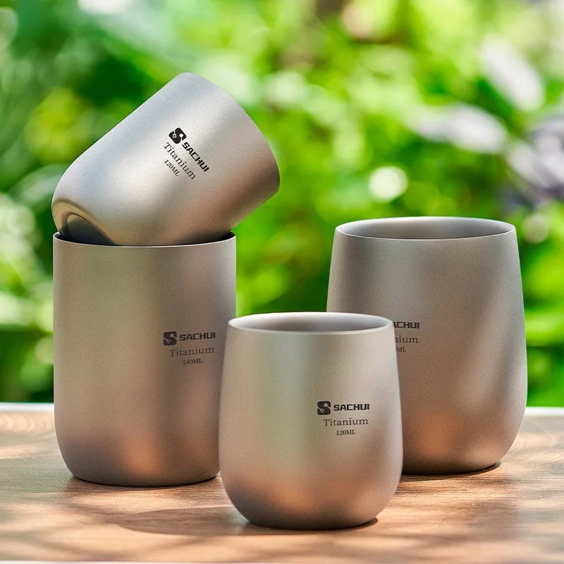 Pure Titanium Cup Double-layer Anti-scalding Camping Water Cup 120ml/240ml Outdoor Portable Coffee Cup for Camping Hiking Cool