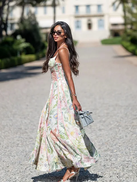 Floral Print Women 's Maxi Dress Spaghetti Strap Corset A Line Long Dresses Female 2026 Summer Fashion Vacation Woman Vestidos 6