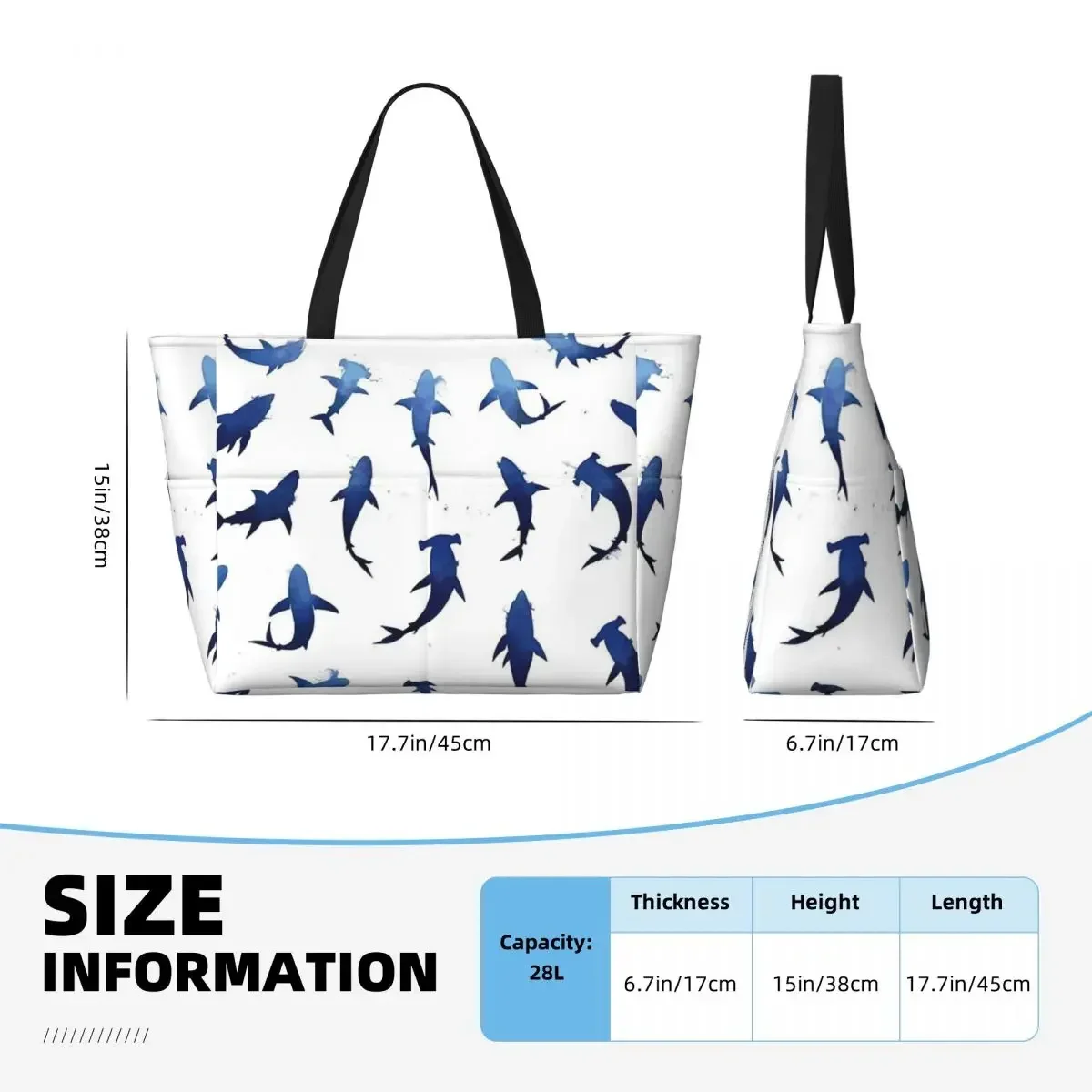Shark Love Beach Travel Bag, Tote Bag Holiday Large Capacity Birthday Gift Multi-Style Pattern