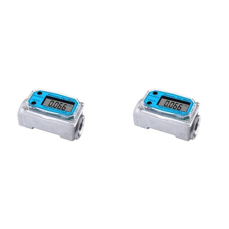 

2X Turbine Flow Meter Electronic LCD Digital Display Flow-Meter With NPT Counter Gas Oil Fuel Flow Meter