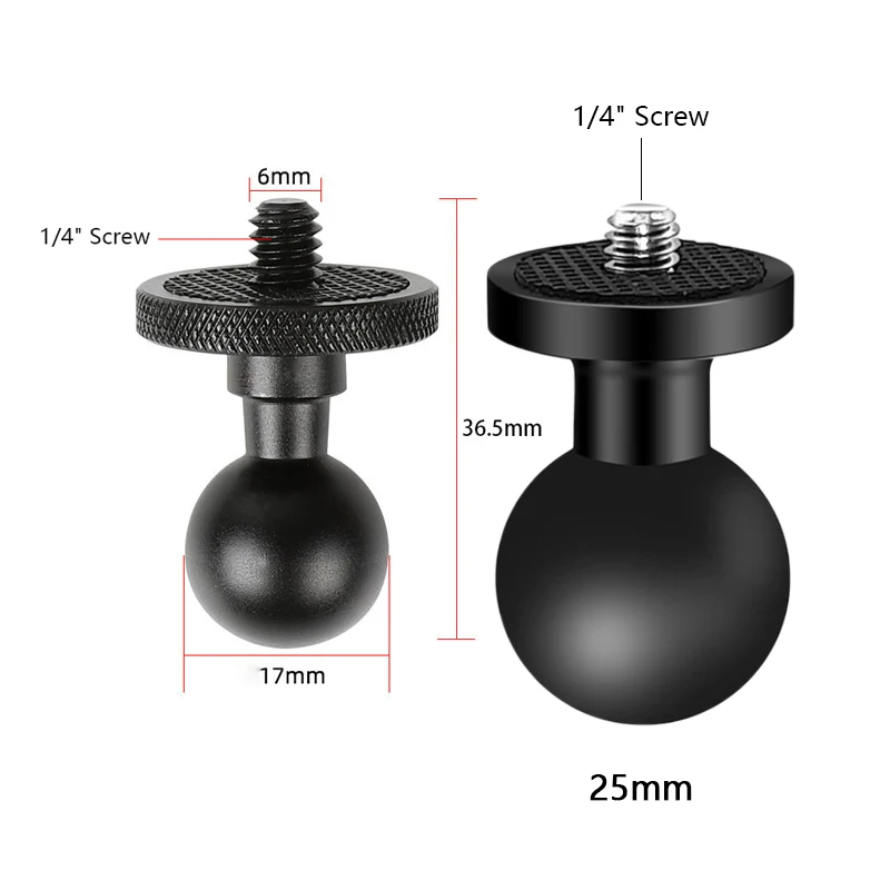 

17/25mm Metal 1 Inch Ball Head Mount to 1/4" Screw Adapter for Gopro 11 Insta360 X3 Camera Light Bracket Phone Stand GPS Holder