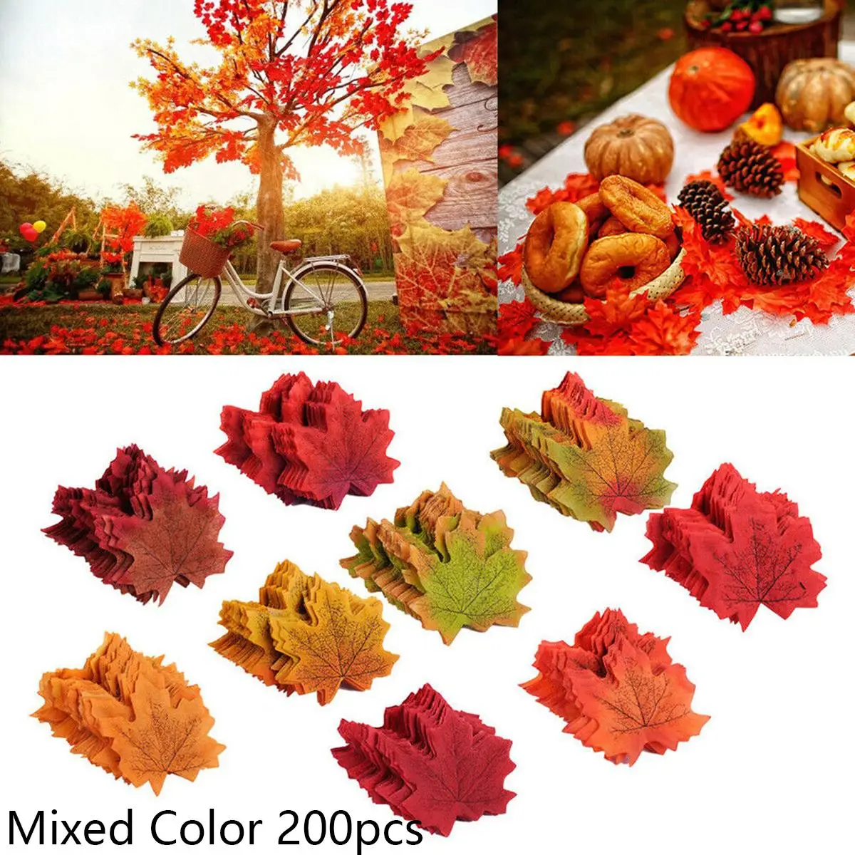 

100/200Pcs Artificial Autumn Maple Leaf 8*8cm Silk Print Fall Fake Leaves Craft Wedding Party Decoration Hoem Floral Parts