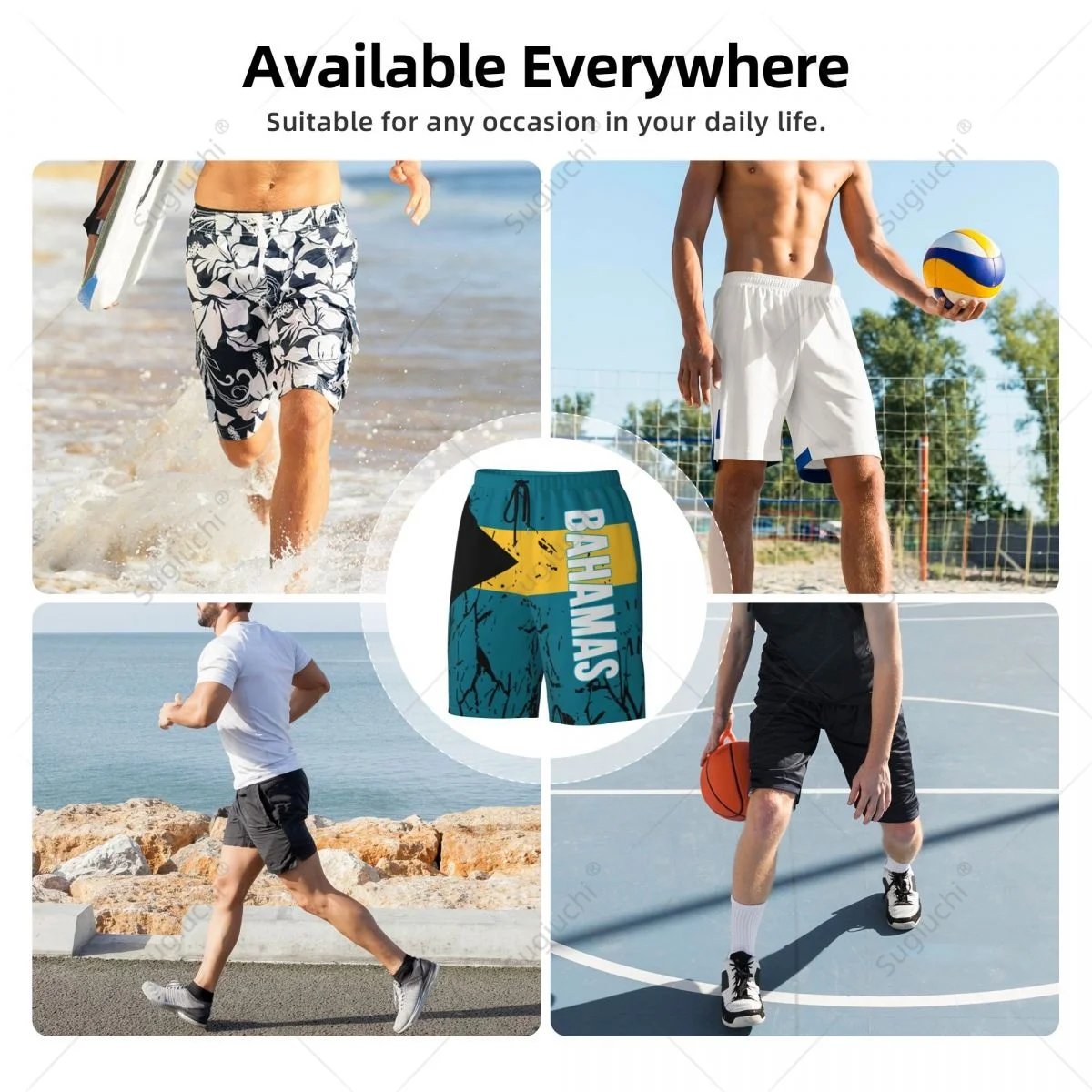 Men's Bahamas Flag Beach Pants Board Shorts Surfing Boys Soccer Cycling Swimwear Running Polyester 5