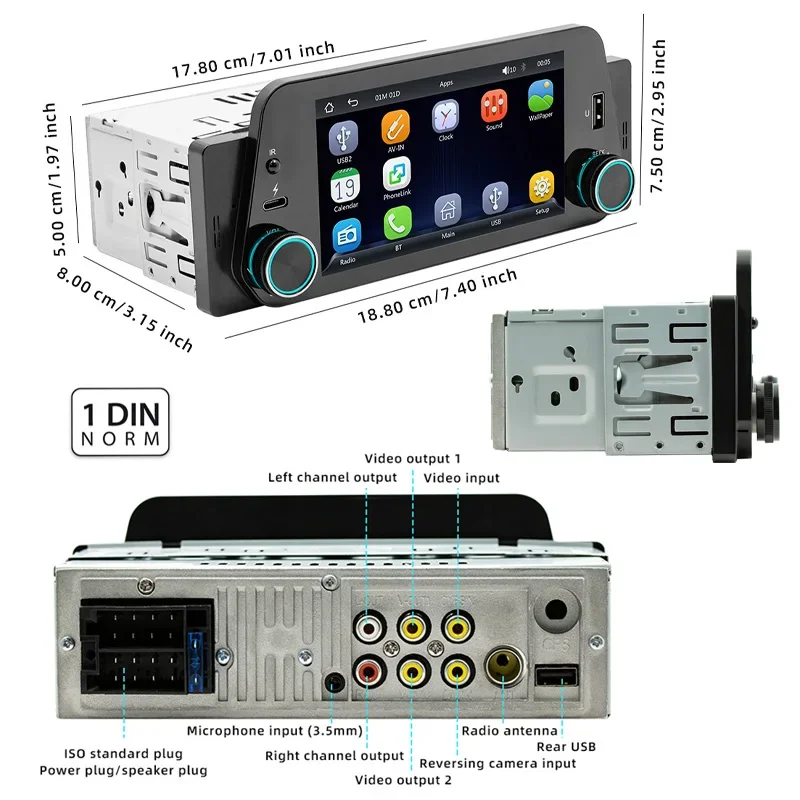 F152C   ̷ ũ, ڵ  ī÷, ȵ̵ ڵ, MP5 ÷̾, USB  ý,  , 1 Din, 5 ġ