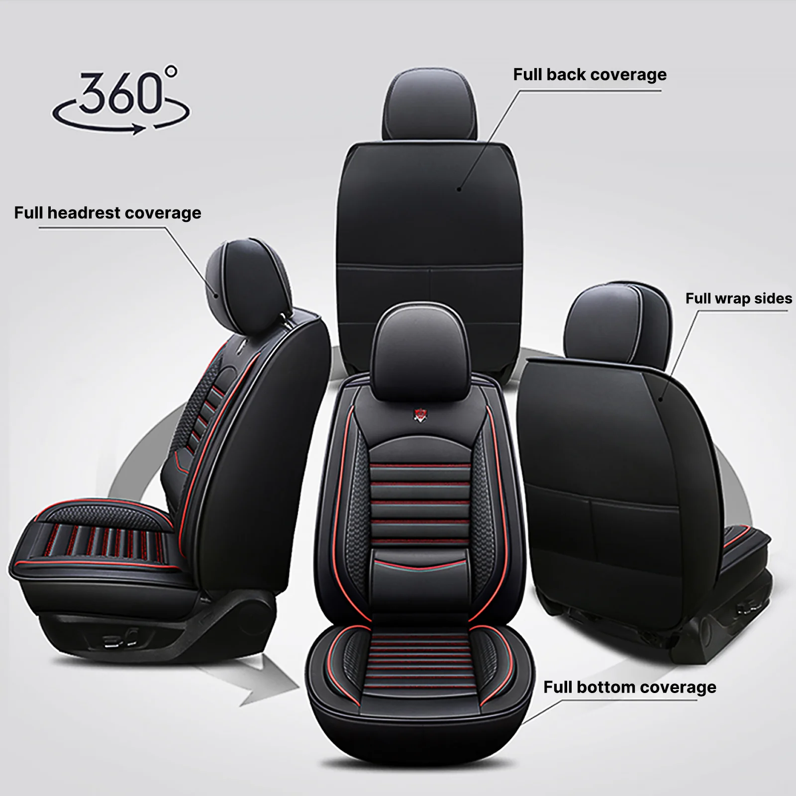 SUV, 세단, 트럭용 유니버셜 가죽 카시트 커버, 통기성, 우아함, 세척 용이, 편안한 착용감, 에어백 포트, 방수 기능
