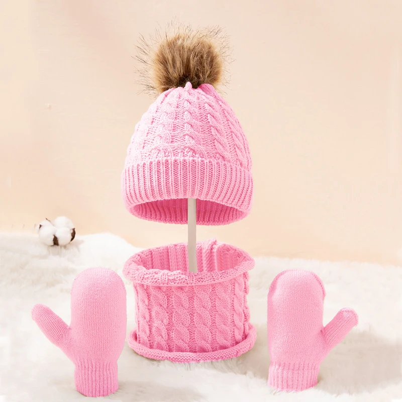 Child Winter Hat Scarf Gloves Set 3 Piece Sets