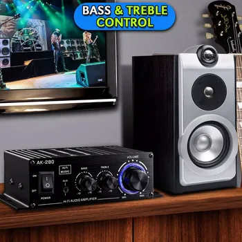 AK280 Mini Digital Sound Amplifier 2.0 Channel 40W+40W HIFI Stereo Audio Power Amplifier for Home Car Bass Treble 5