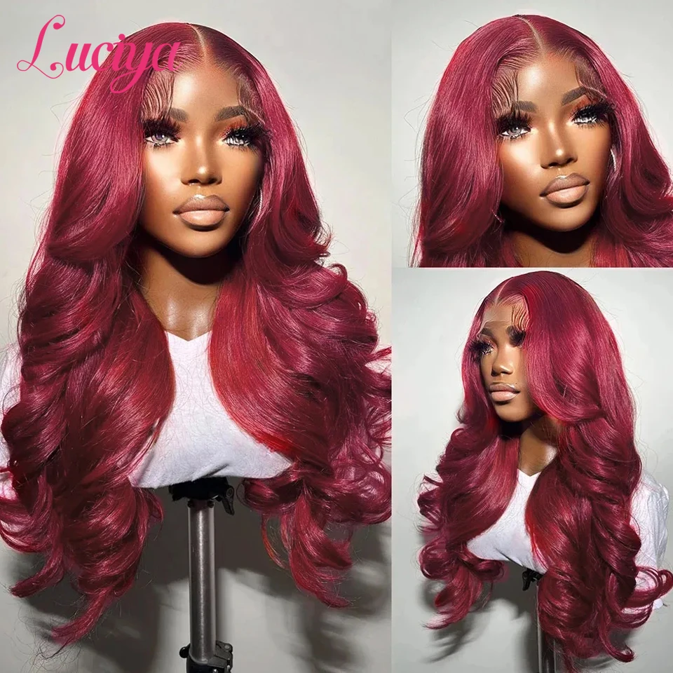 99j Bordeauxrood Kant Front Menselijk Haar Pruik Body Wave Rood Gekleurde Lijmloze Pruiken Brazilian 13X4 Hd Lace Frontale Pruiken Te Koop