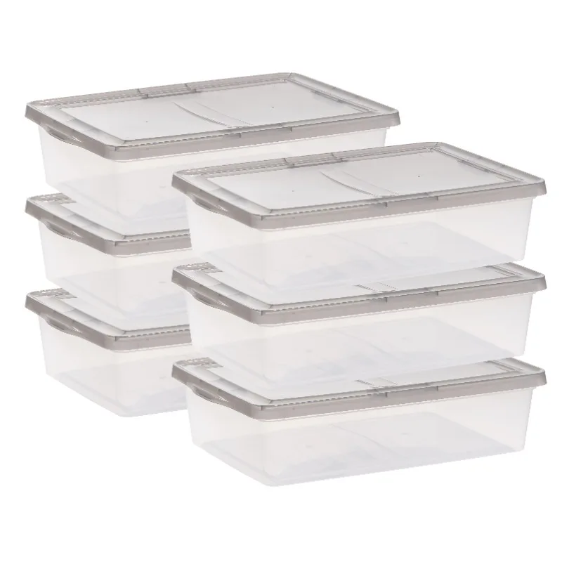 

Storage Box 28 Quart Clear Under Bed Plastic Set of 6, Gray