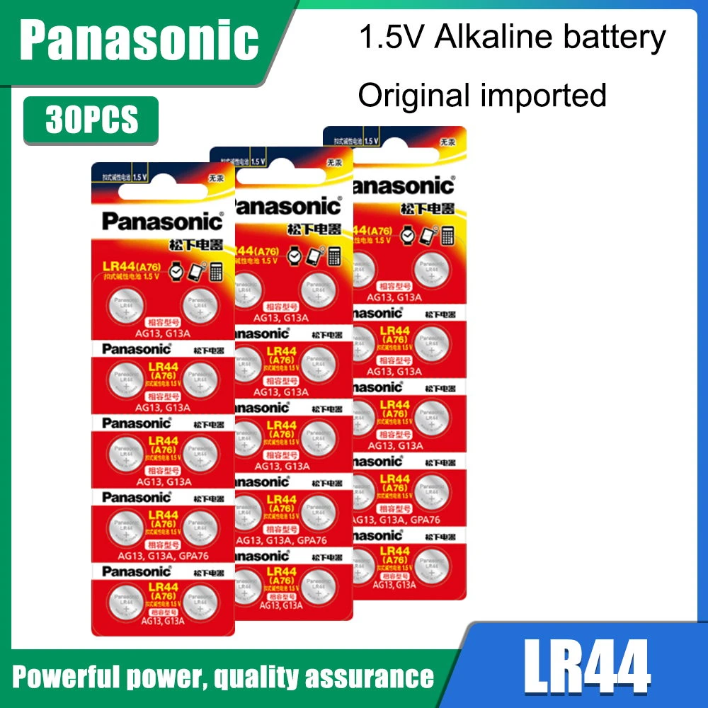 Panasonic 100% Original 30pc 1.5V Button Cell Battery lr44 Lithium Coin Batteries A76 AG13 G13A LR44 LR1154 357A SR44