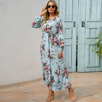 Robe longue en mousseline de soie pour femmes, style bohème décontracté, manches longues, taille haute, pour la plage, motif floral, automne 3