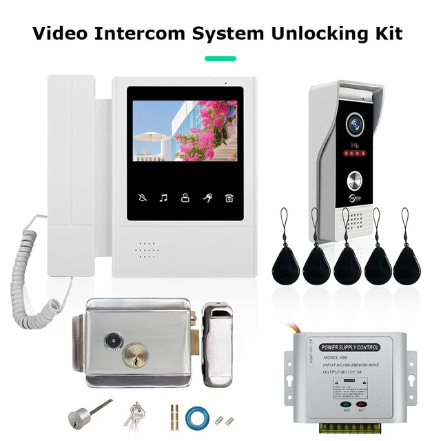 4.3 Inch LCD Video Intercom System for Home Support 2 Way Intercom RFID Card Unlock Metal Doorbell with Lock Set 1