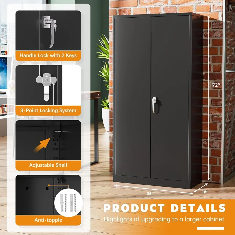 Steel SnapIt Storage Cabinet72"Locking Metal Garage Storage Cabinet with 4 Adjustable Shelves,2 Doors and Lock for File,Office 4
