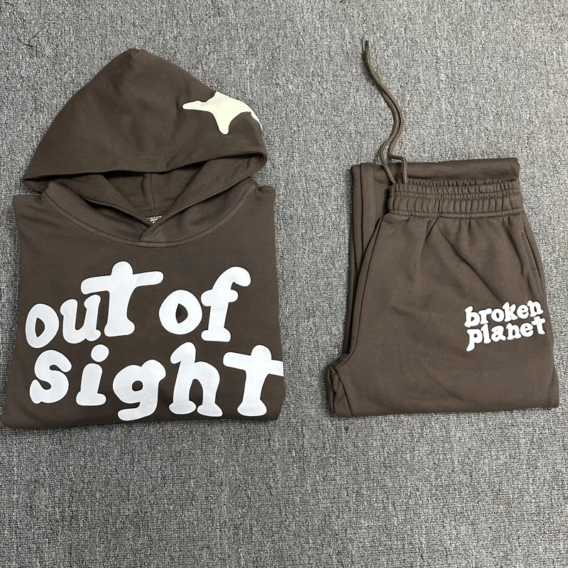 

Autumn Winter New Broken Planet Hoodies Suit Simple Loose Oversize Foam Print Tracksuits Multi-color Hoody Sweatpants Set
