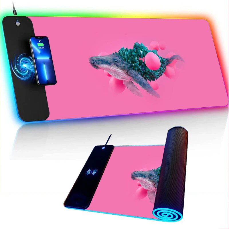 

Wireless Charging Mouse Pad Desk RGB Pads Pc Accessories Japanese Style Accessorys Kawai Gamer 900x400 Pink Rug Mausepad Gaming