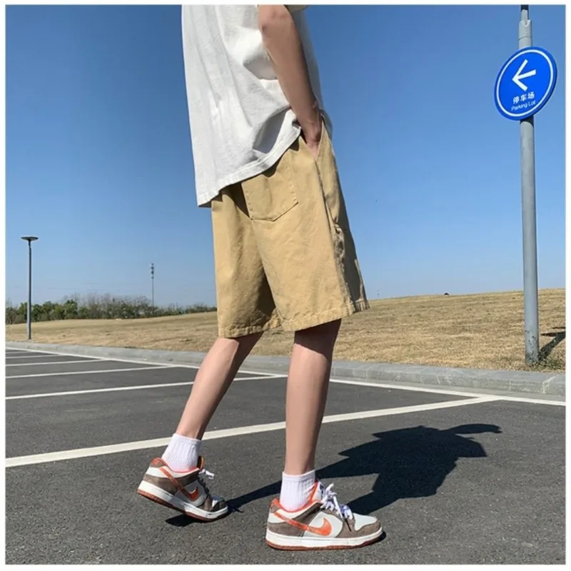 Men's 2024 Summer New Patchwork Elasticized Drawstring Pockets Fashion Solid Color Letters Loose Comfortable Casual Shorts