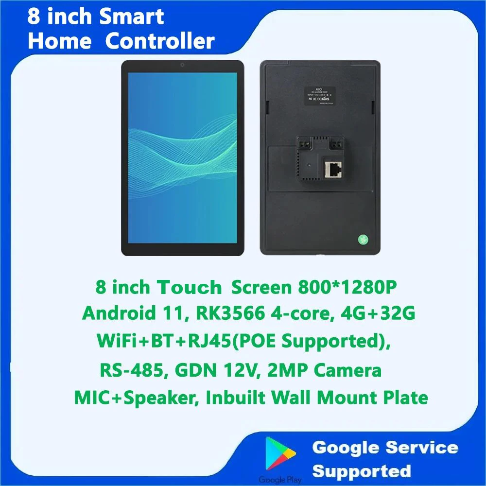 

8 Inch LED Smart Home Control Panel Android 11 1280*800 Touch Screen Controller Inwall X86 Box Installation RS485 GDN12V Power