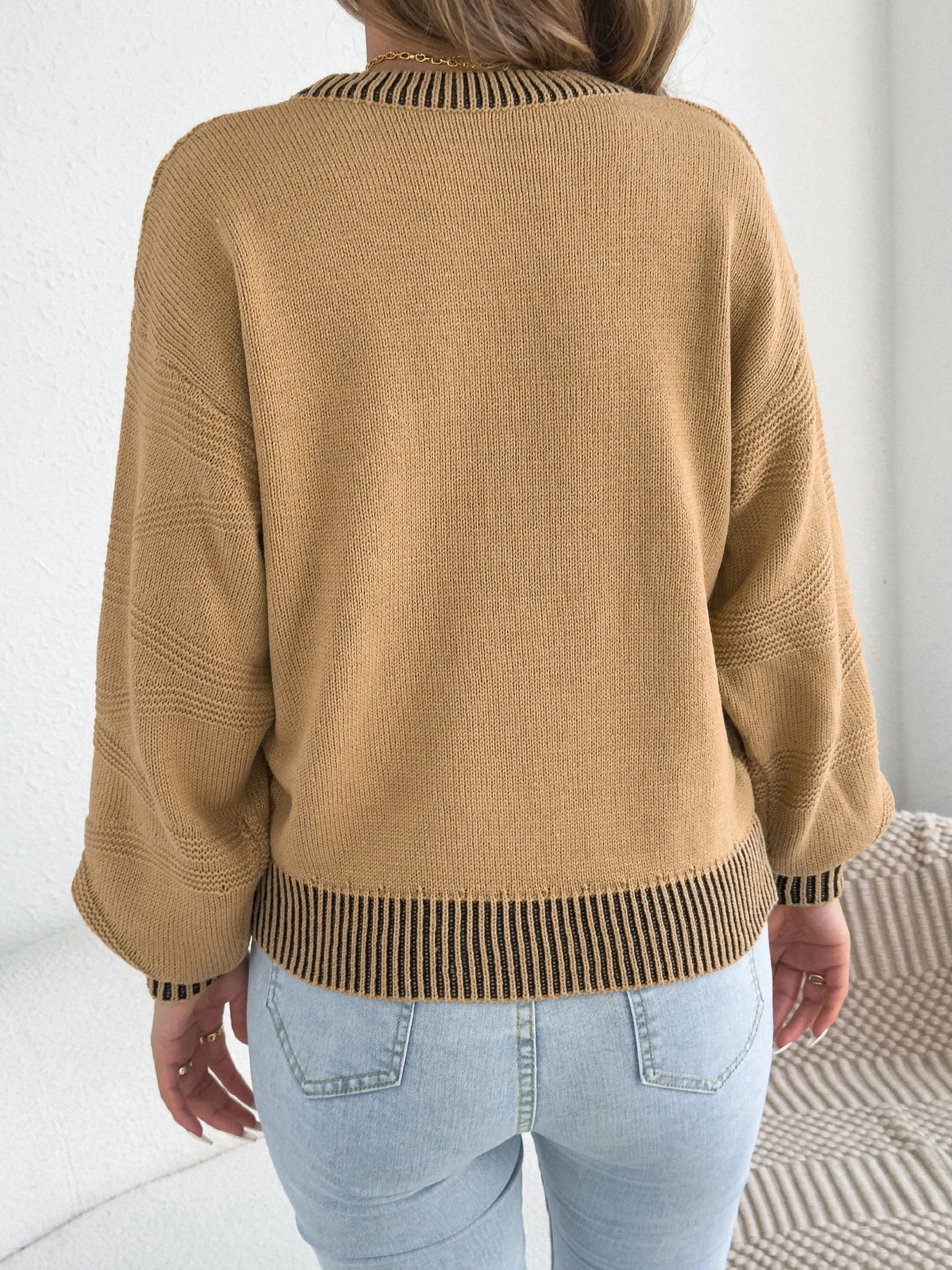 Women Autumn Winter Striped Knitted Sweater
