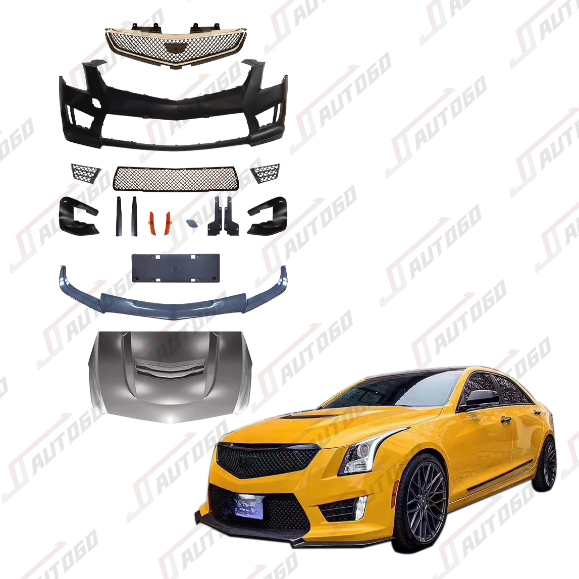 

Car body kit for Cadillac ATS 2014 2015 2016 2017 2018 2019 modify to ATS-V model include front bumper carbon fiber lip assembly