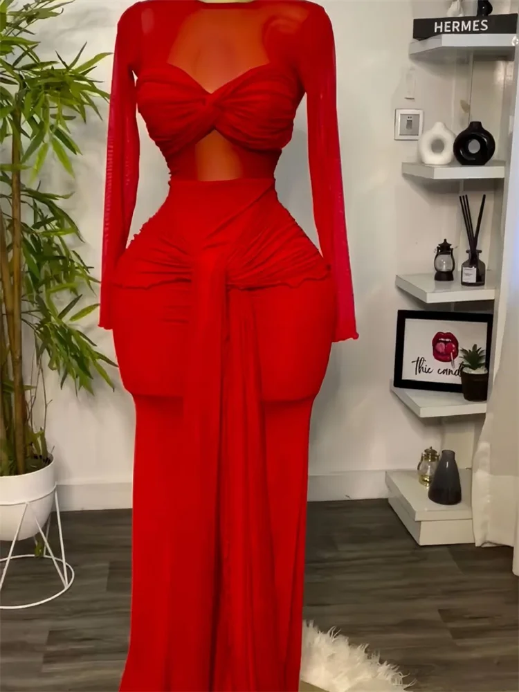 Wmstar Long Dresses Women Sexy Mesh Packwork  Bodycon Elegant Party Evening Dress with Bandage New Wholesale Dropshipping 2025