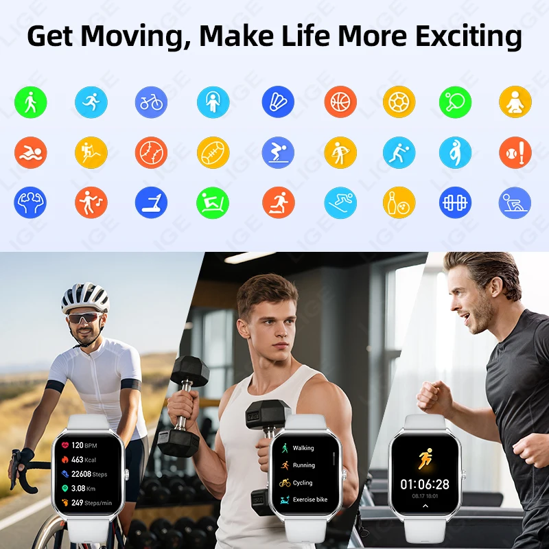LIGE New Ultra Thin Smart Watch 1.96" AMOLED Always Show Time Men Make Answer Call Sports Fitness Smartwatch Ladies For Huawei