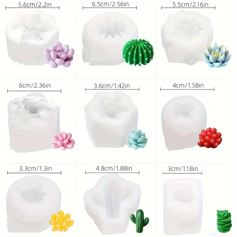 9pcs-DIY Succulent Plant Silicone Mold - Cactus Candle Mold Silicone, Plant Handmade Silicone Mold, Resin Art and Decoration