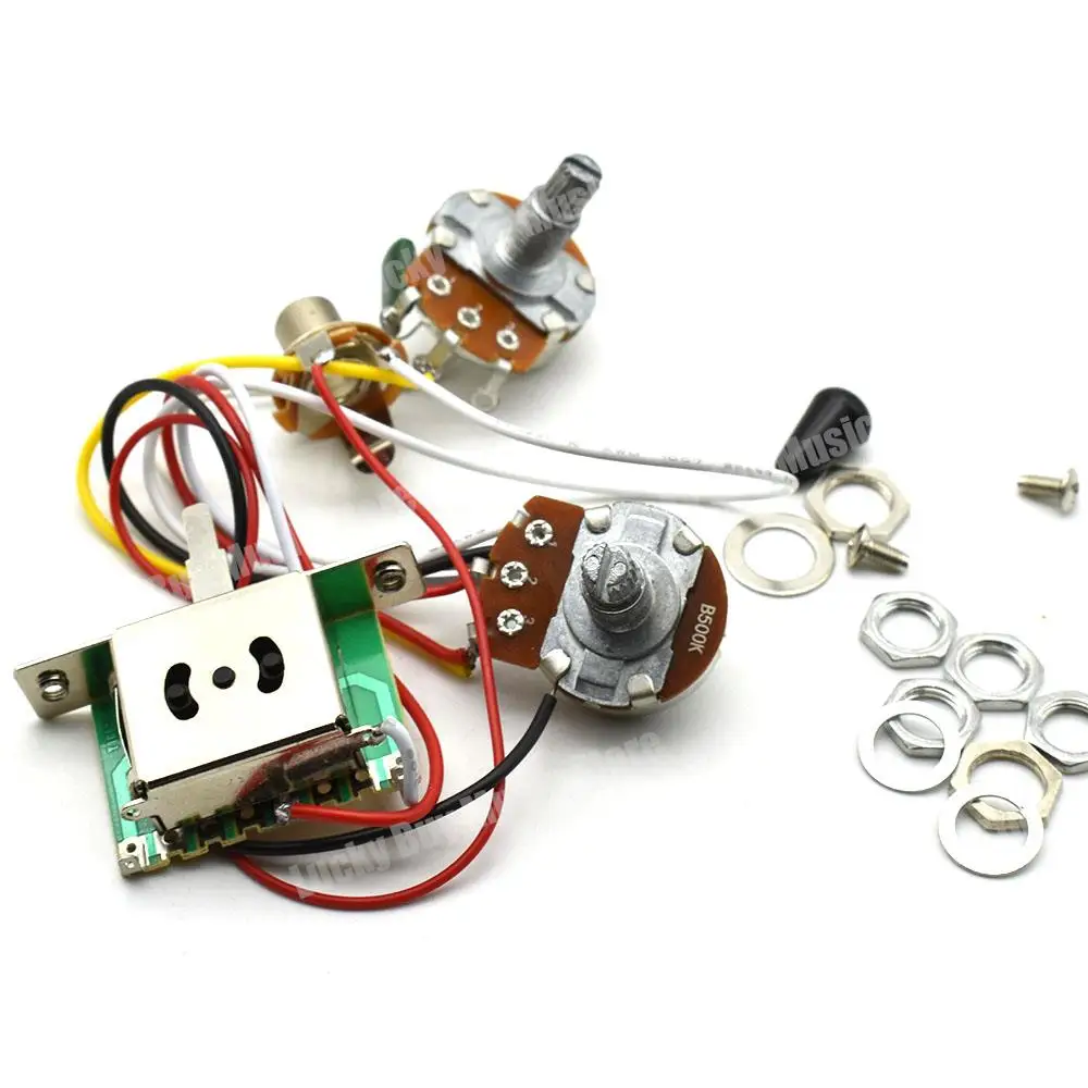 3 Pickup Guitar Wiring Harness Prewired A500K B500K Big Pots 3/5 Way Switch 1 Volume 1 Tone Black-White